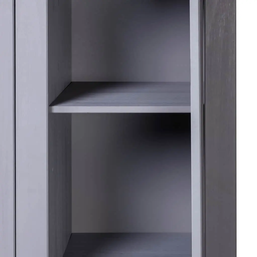 3-Door Wardrobe Solid Pinewood Grey Storage Cabinet Cupboard with Shelves Hanger Bar