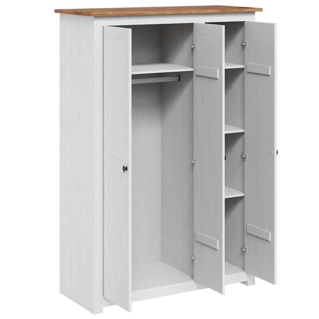 3-Door Wardrobe Solid Pinewood White Storage Cabinet Bedroom Furniture 118 x 50 x 1715 cm