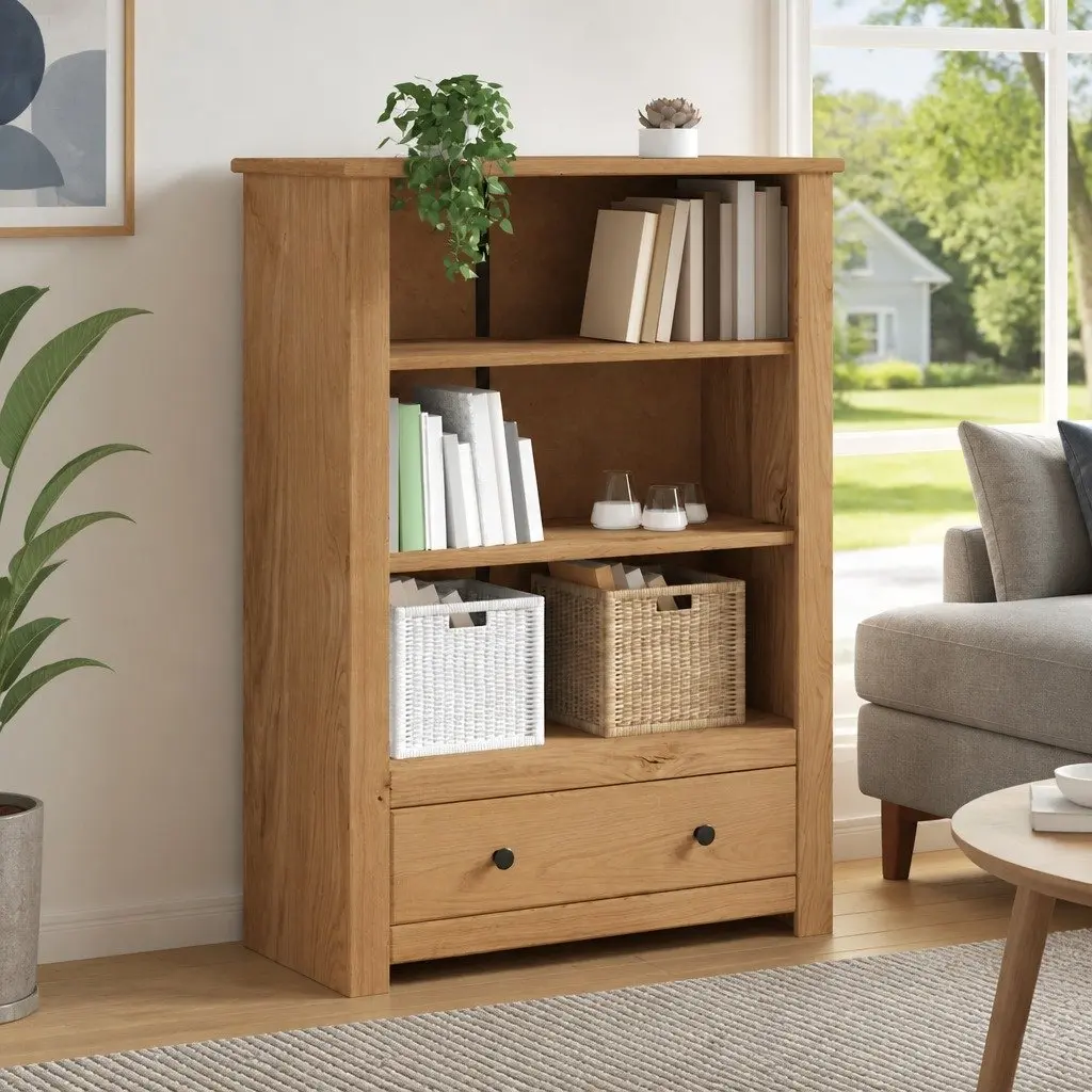 Wooden Bookshelf Rustic Solid Pine 80x35x110 cm Brown Storage Unit with Drawer
