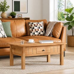 Functional Solid Pine Wood Coffee Table with Drawer
