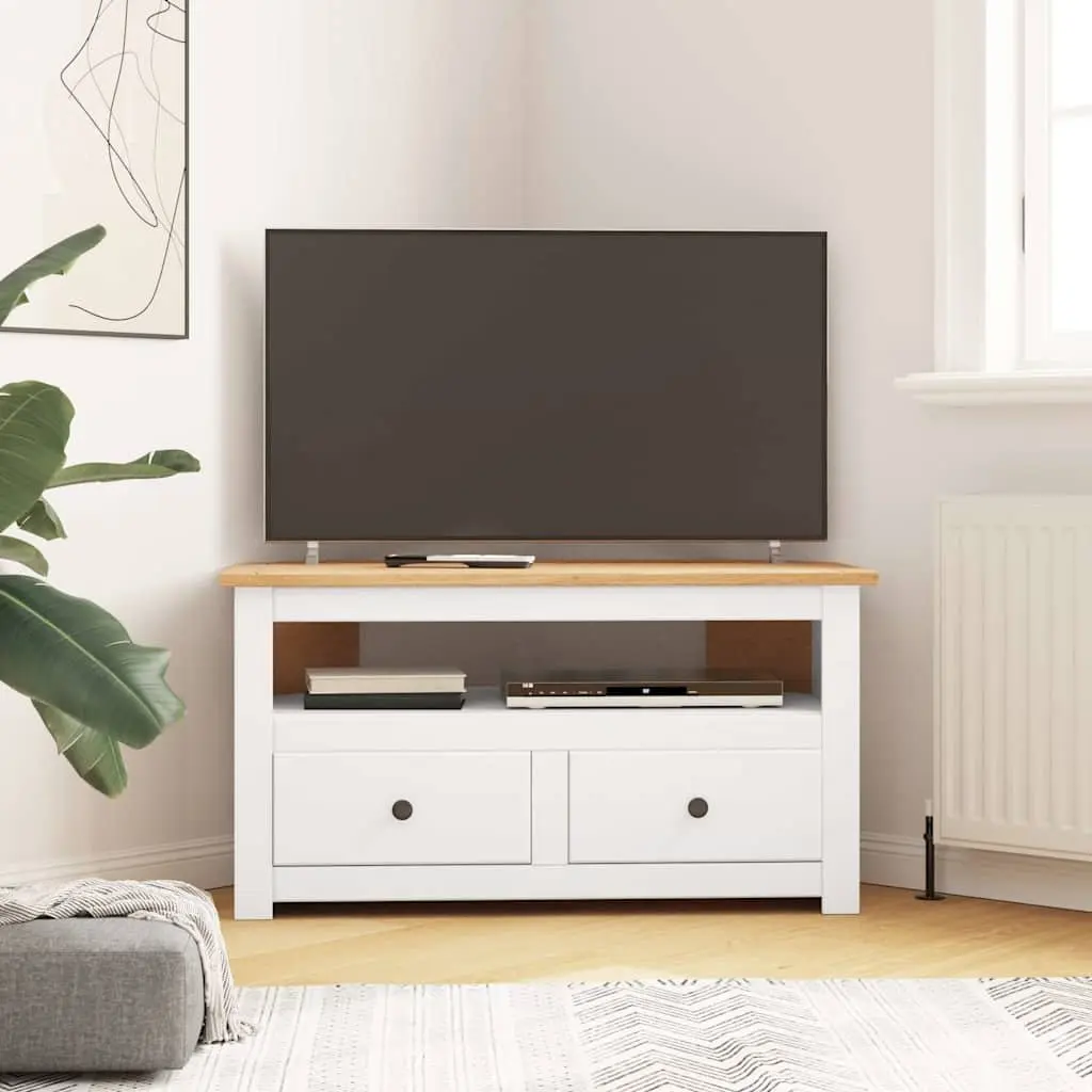 Corner TV Cabinet White Modern Living Room Storage Unit with Drawers