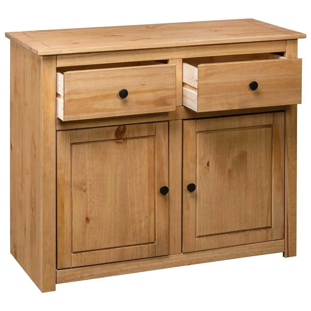 Solid Pinewood Sideboard 93x40x80 cm Brown 2 Drawers 2 Doors
