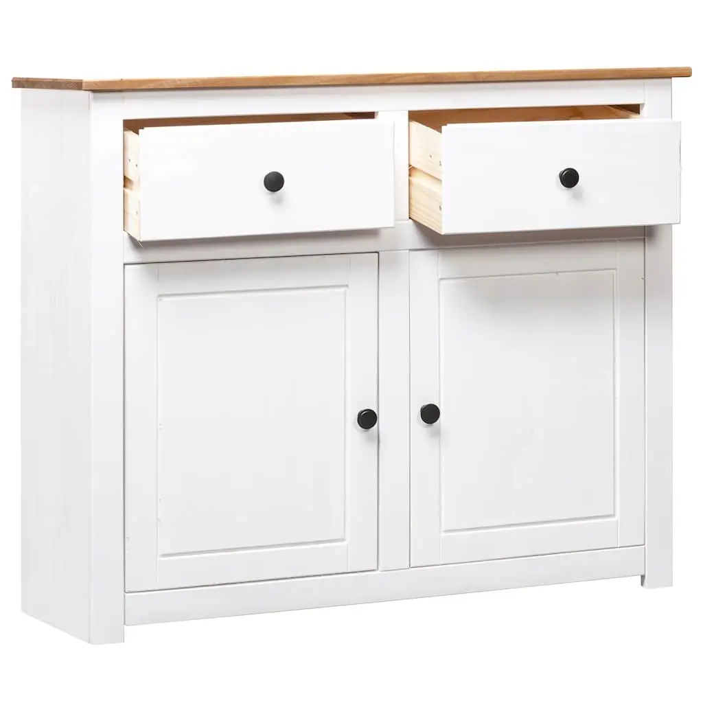 Pinewood Sideboard Storage Cabinet White 2 Doors 2 Drawers 93W x 40D x 80H cm for Living Room or Dining Area