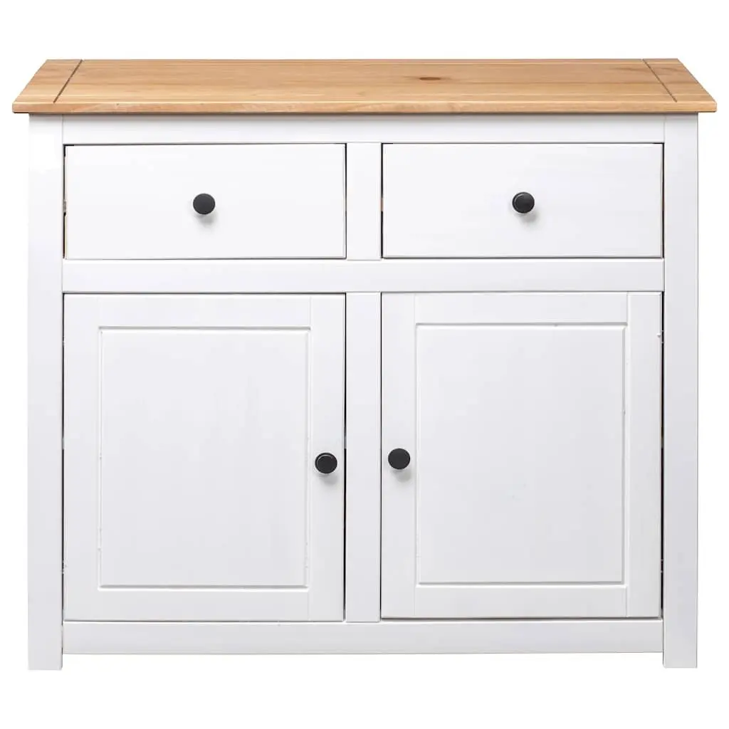 Pinewood Sideboard Storage Cabinet White 2 Doors 2 Drawers 93W x 40D x 80H cm for Living Room or Dining Area