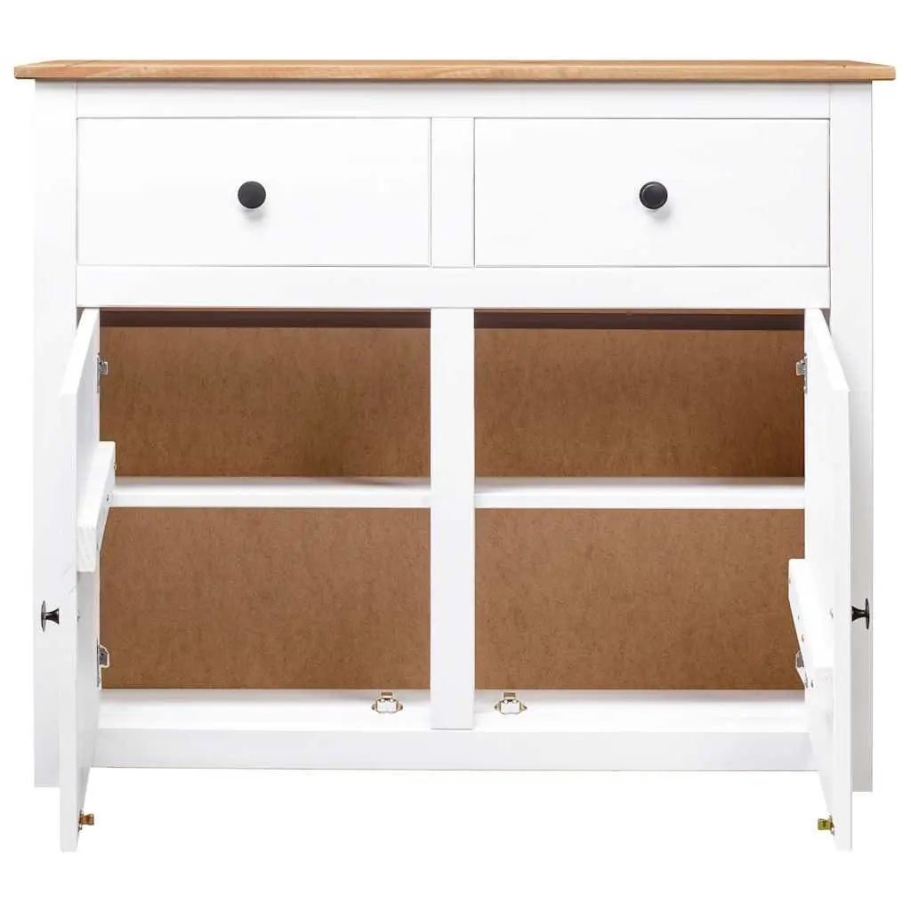 Pinewood Sideboard Storage Cabinet White 2 Doors 2 Drawers 93W x 40D x 80H cm for Living Room or Dining Area