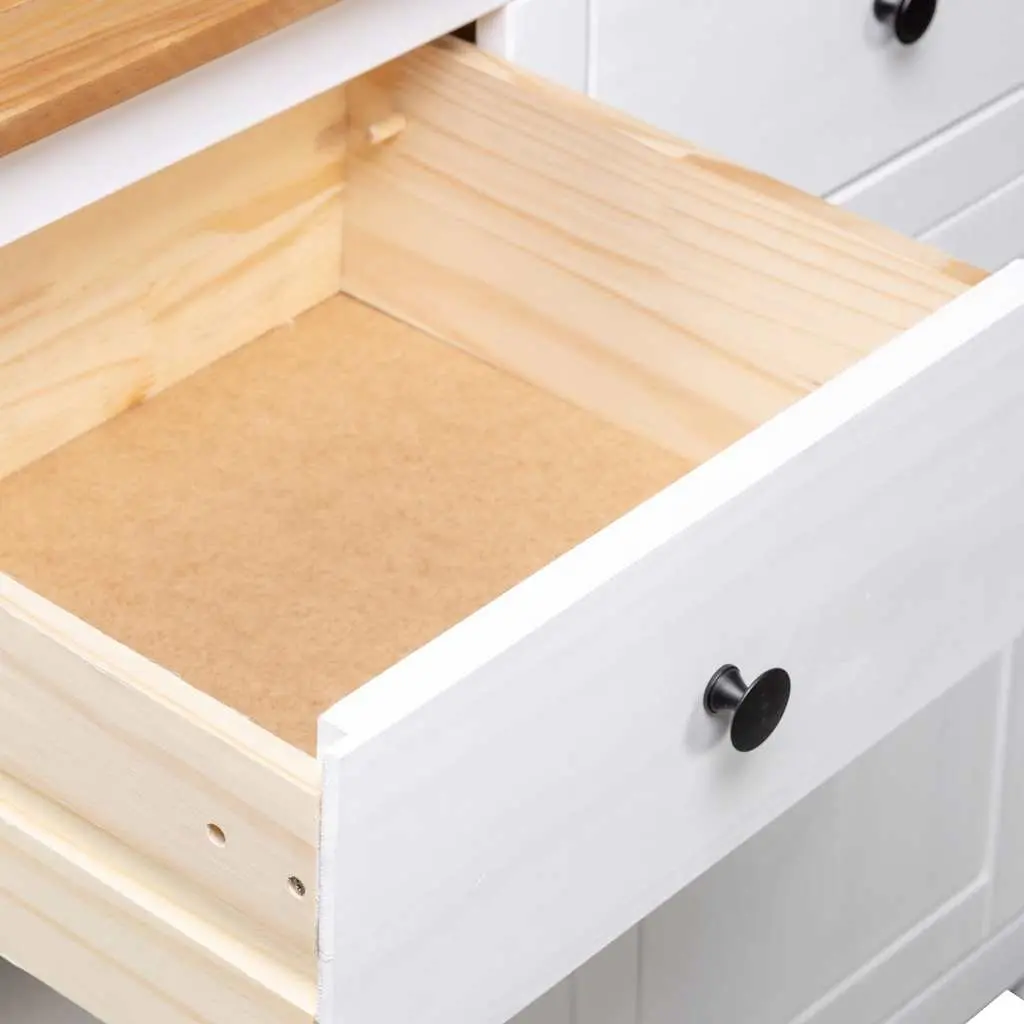 Pinewood Sideboard Storage Cabinet White 2 Doors 2 Drawers 93W x 40D x 80H cm for Living Room or Dining Area