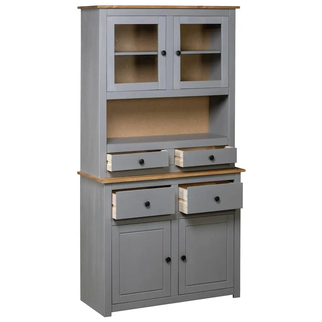 Highboard Storage Cabinet Solid Pine Wood Grey 93cm x 40.5cm x 180cm Organiser for Living Room Bedroom