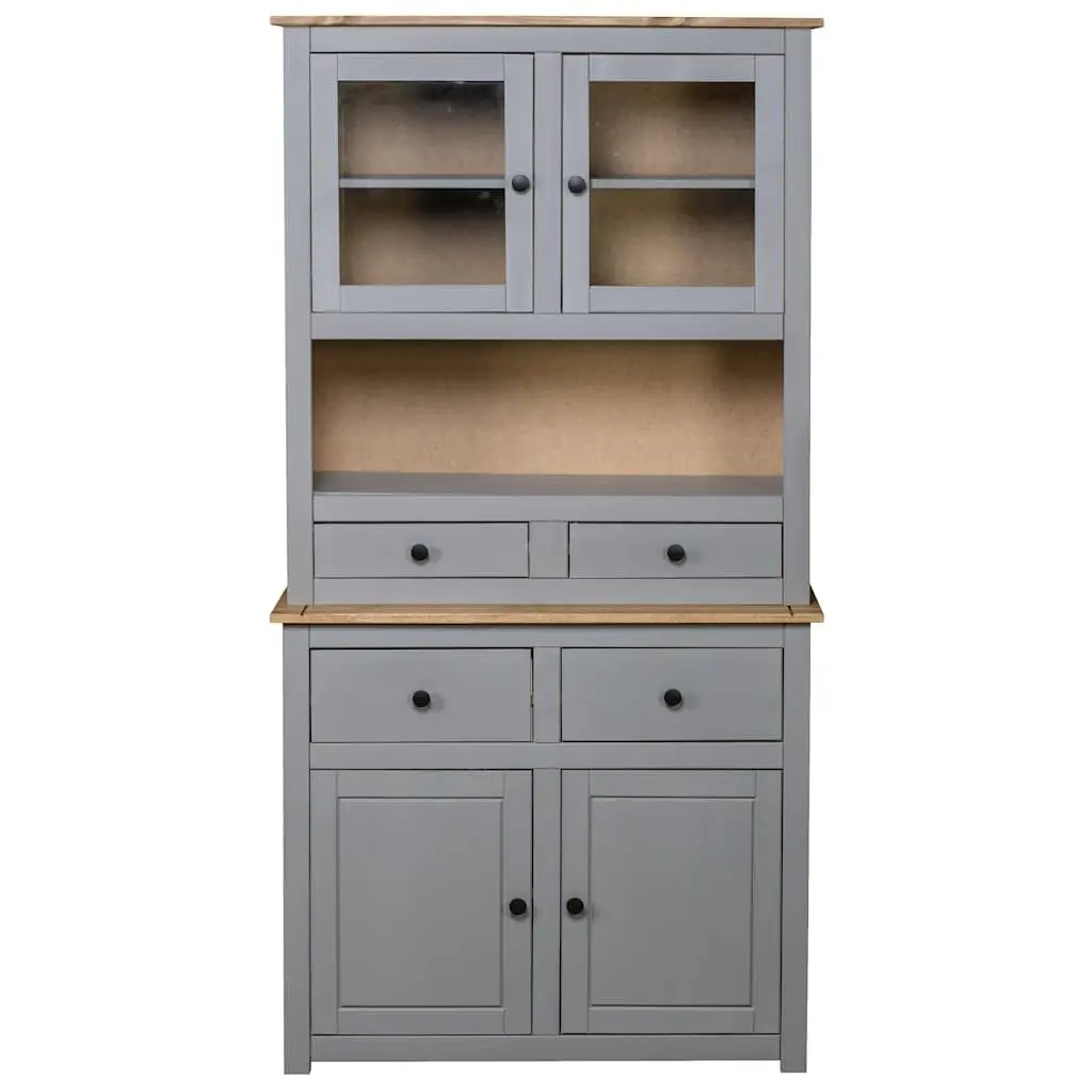 Highboard Storage Cabinet Solid Pine Wood Grey 93cm x 40.5cm x 180cm Organiser for Living Room Bedroom