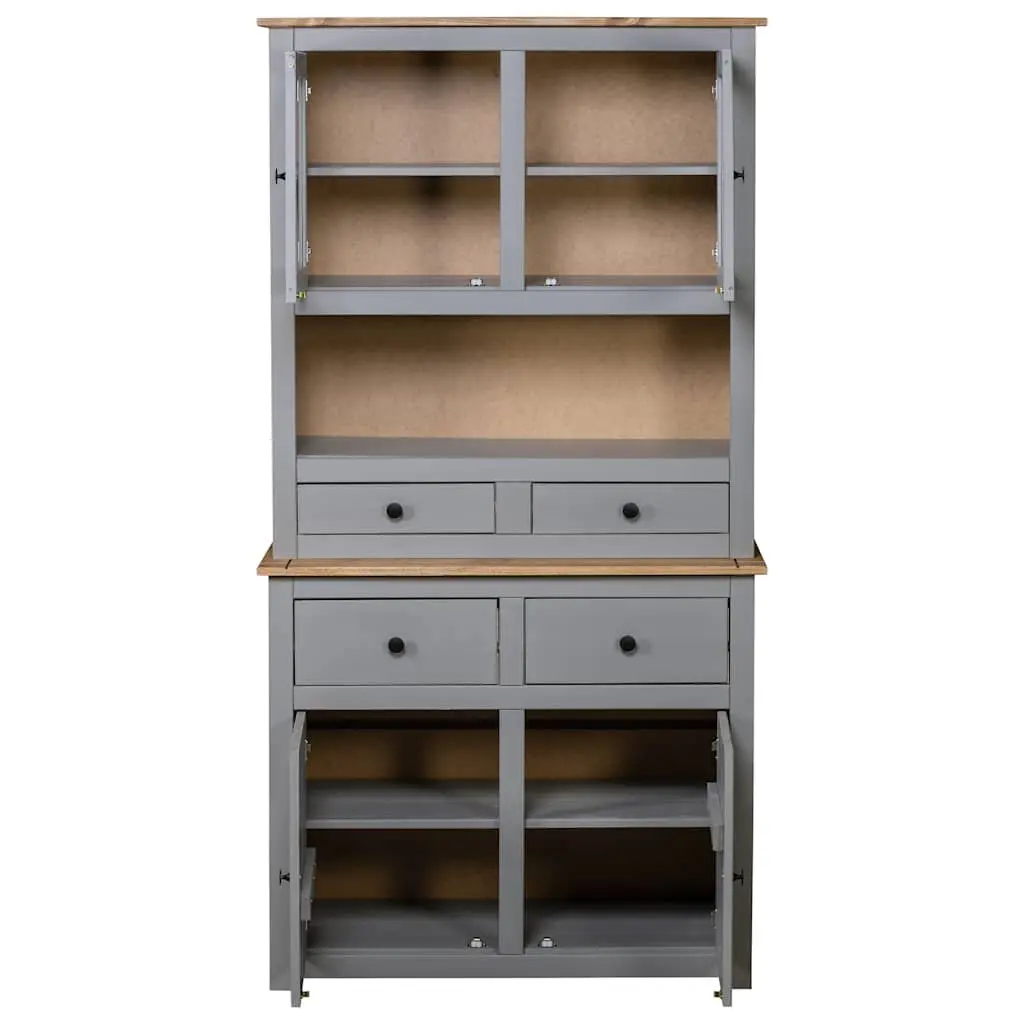 Highboard Storage Cabinet Solid Pine Wood Grey 93cm x 40.5cm x 180cm Organiser for Living Room Bedroom