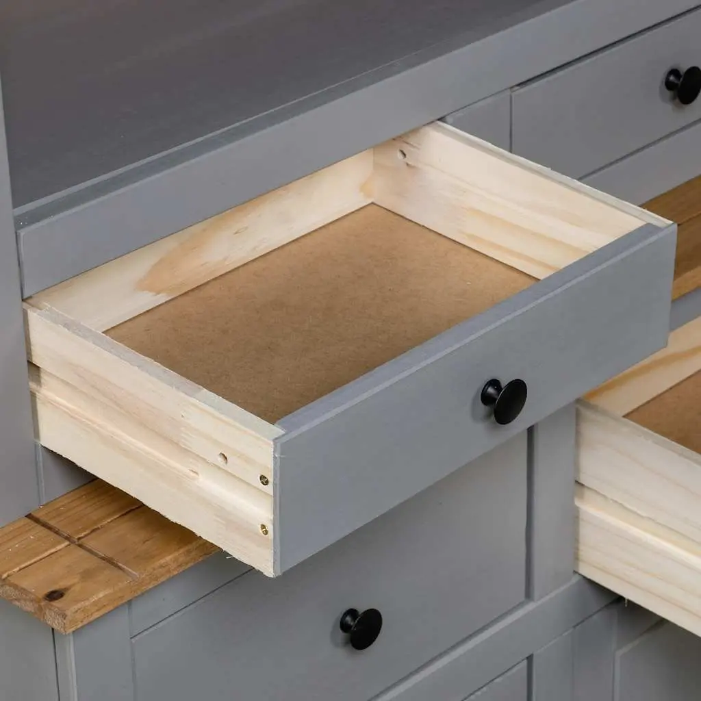 Highboard Storage Cabinet Solid Pine Wood Grey 93cm x 40.5cm x 180cm Organiser for Living Room Bedroom