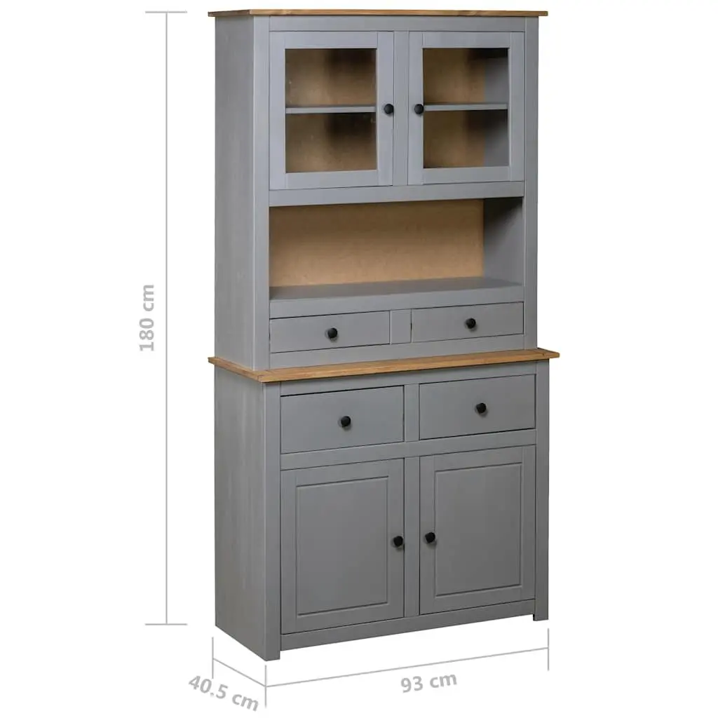 Highboard Storage Cabinet Solid Pine Wood Grey 93cm x 40.5cm x 180cm Organiser for Living Room Bedroom