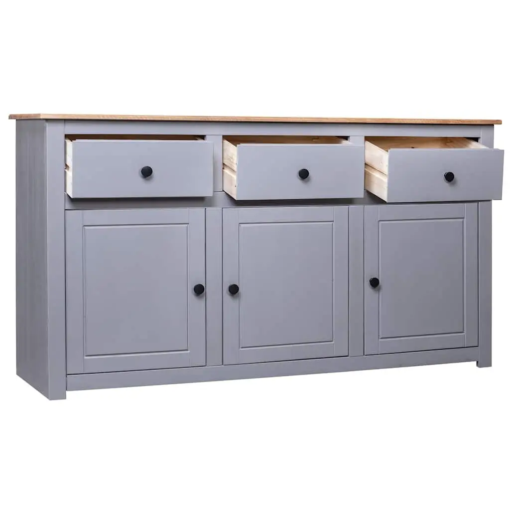 Solid Pinewood Sideboard Grey 135W x 40D x 80H cm Storage Cabinet 3 Drawer Buffet Cupboard Display