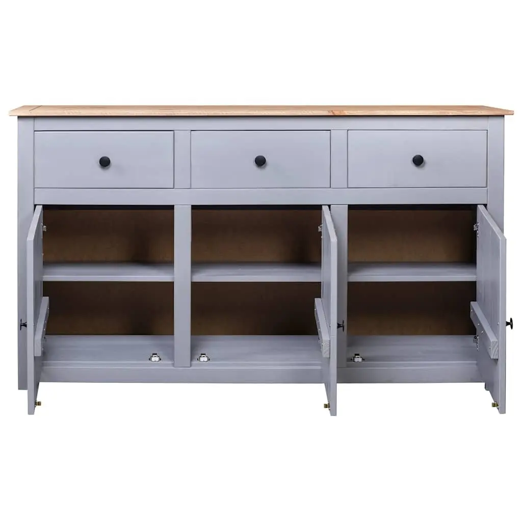 Solid Pinewood Sideboard Grey 135W x 40D x 80H cm Storage Cabinet 3 Drawer Buffet Cupboard Display