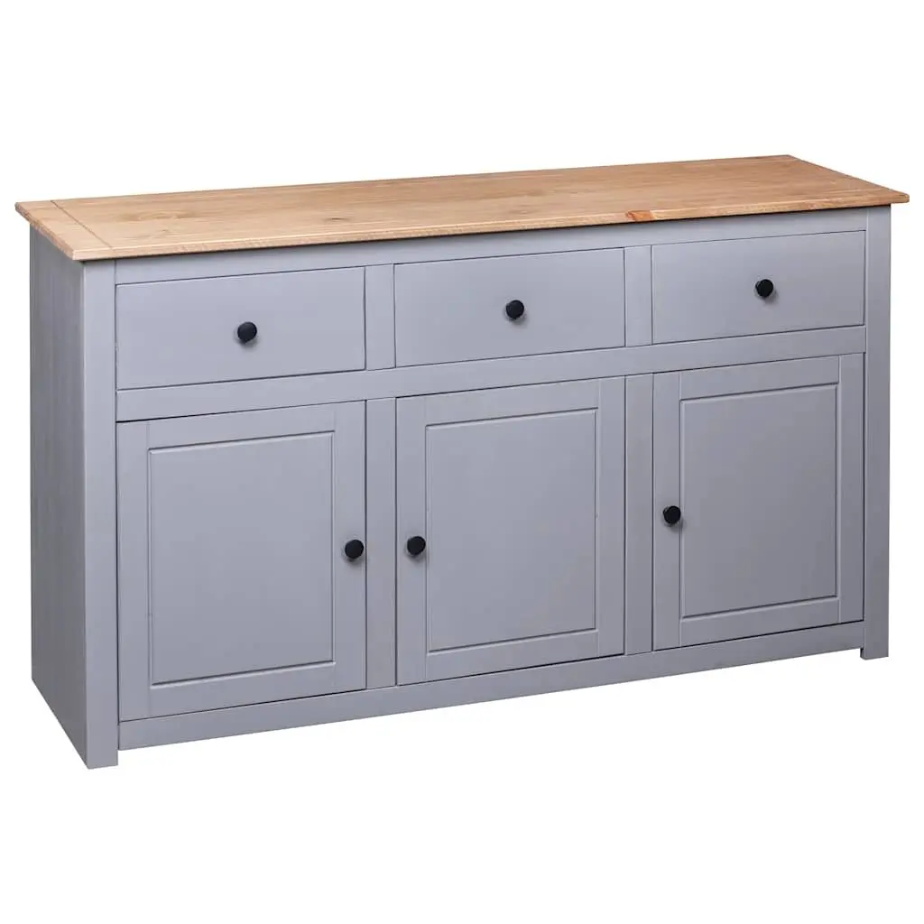Solid Pinewood Sideboard Grey 135W x 40D x 80H cm Storage Cabinet 3 Drawer Buffet Cupboard Display