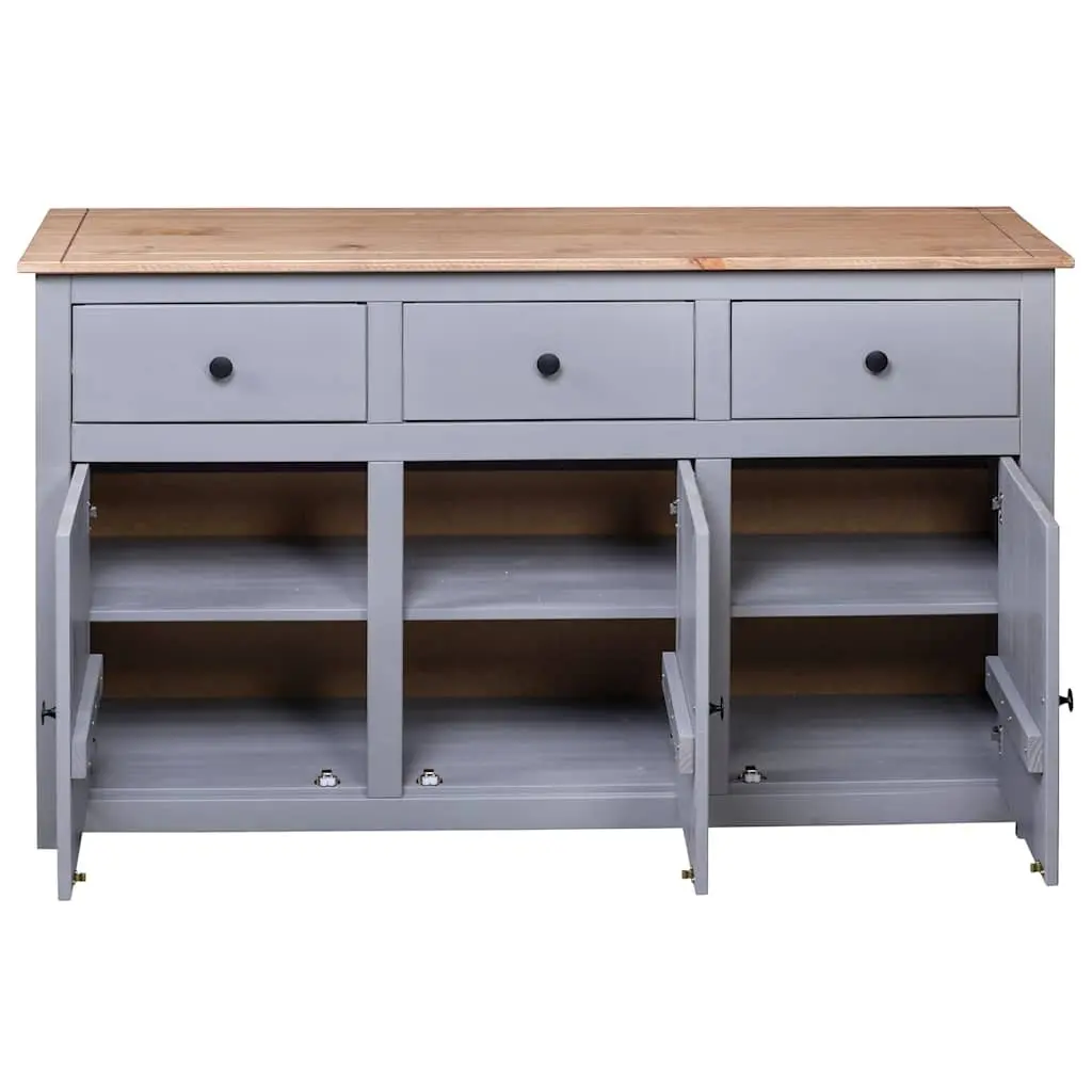 Solid Pinewood Sideboard Grey 135W x 40D x 80H cm Storage Cabinet 3 Drawer Buffet Cupboard Display