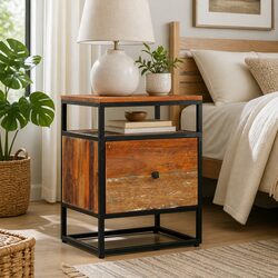 Bedside Cabinet with Reclaimed Wood and Steel