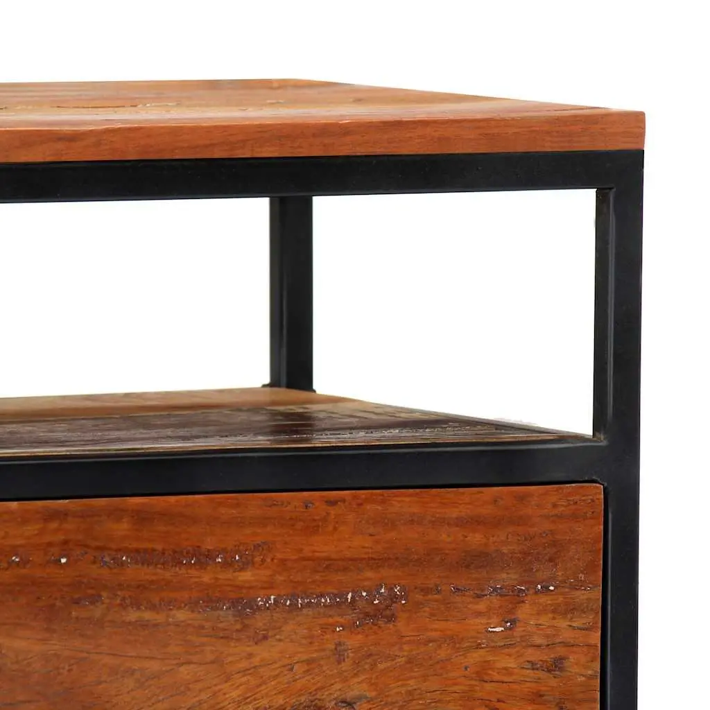 Bedside Cabinet Solid Reclaimed Wood 40x30x50cm Brown Powder-coated Steel Frame Nightstand