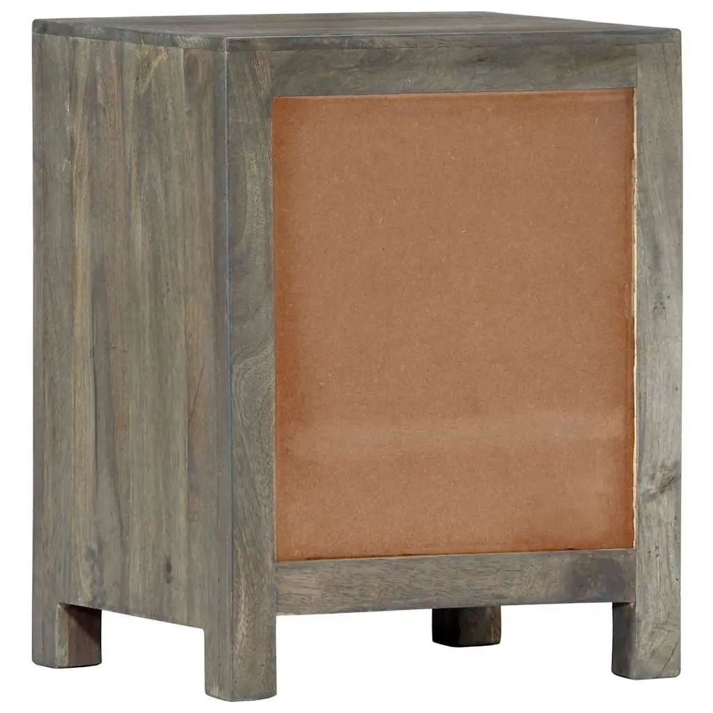 Bedside Table Solid Mango Wood 2 Drawer Grey Nightstand Bedroom Storage