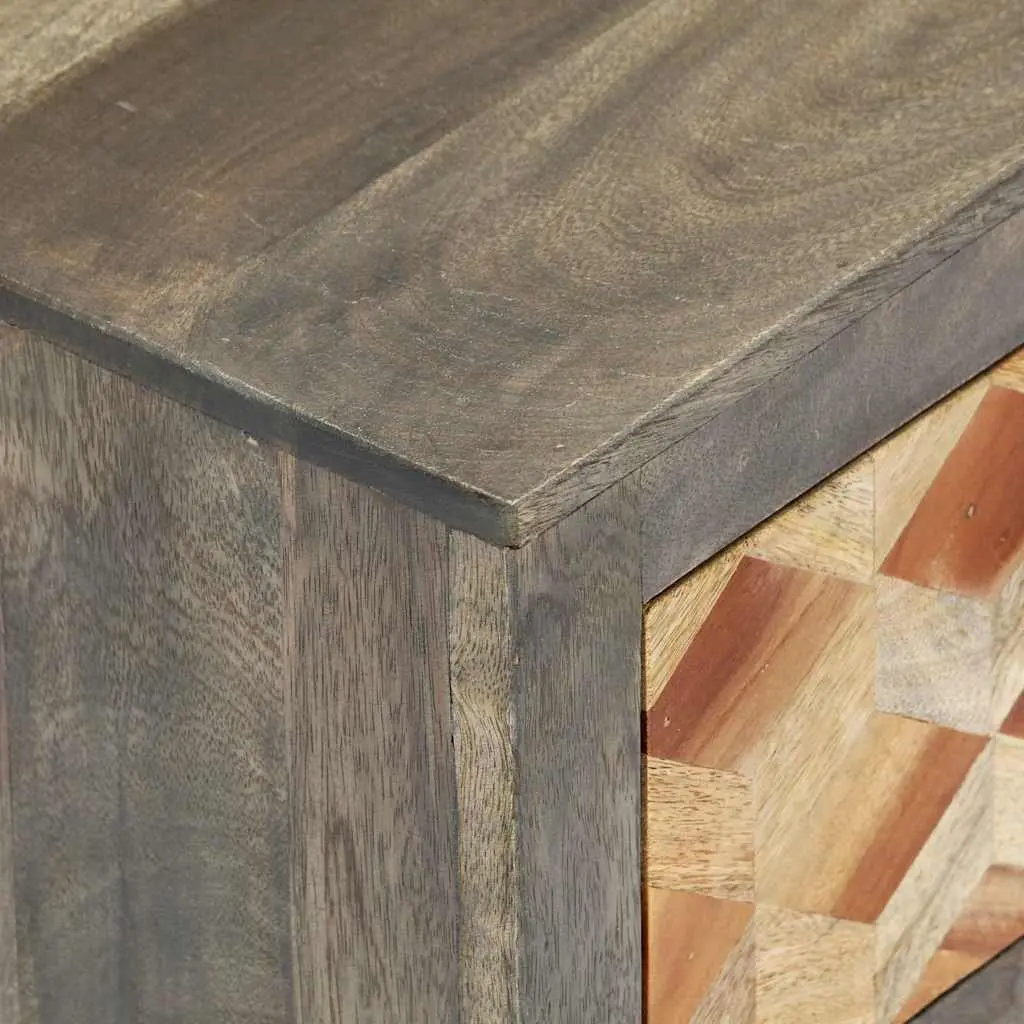 Bedside Table Solid Mango Wood 2 Drawer Grey Nightstand Bedroom Storage