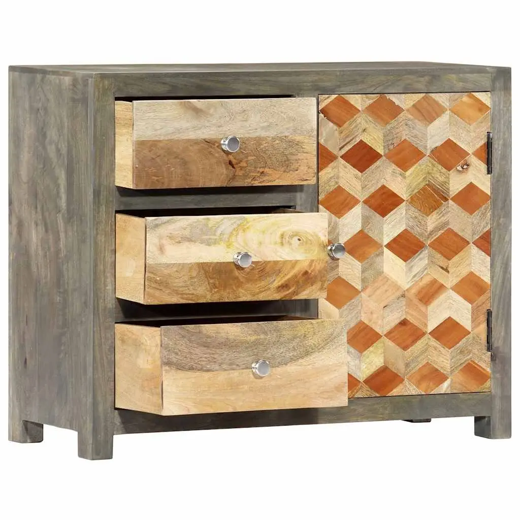 Side Cabinet Solid Mango Wood Storage Sideboard with Door Drawers Mid-Century