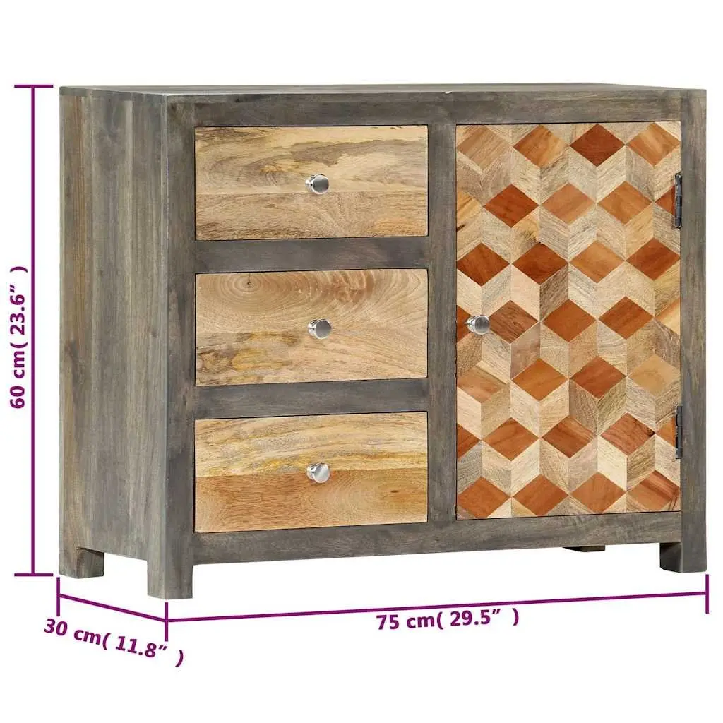 Side Cabinet Solid Mango Wood Storage Sideboard with Door Drawers Mid-Century
