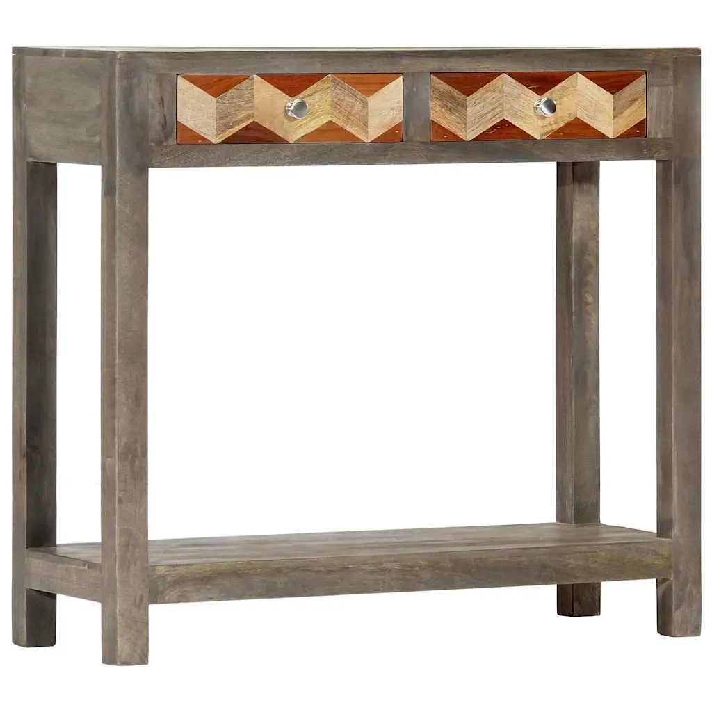 Console Table Solid Mango Wood 86x30x76cm Grey with Shelf Drawers