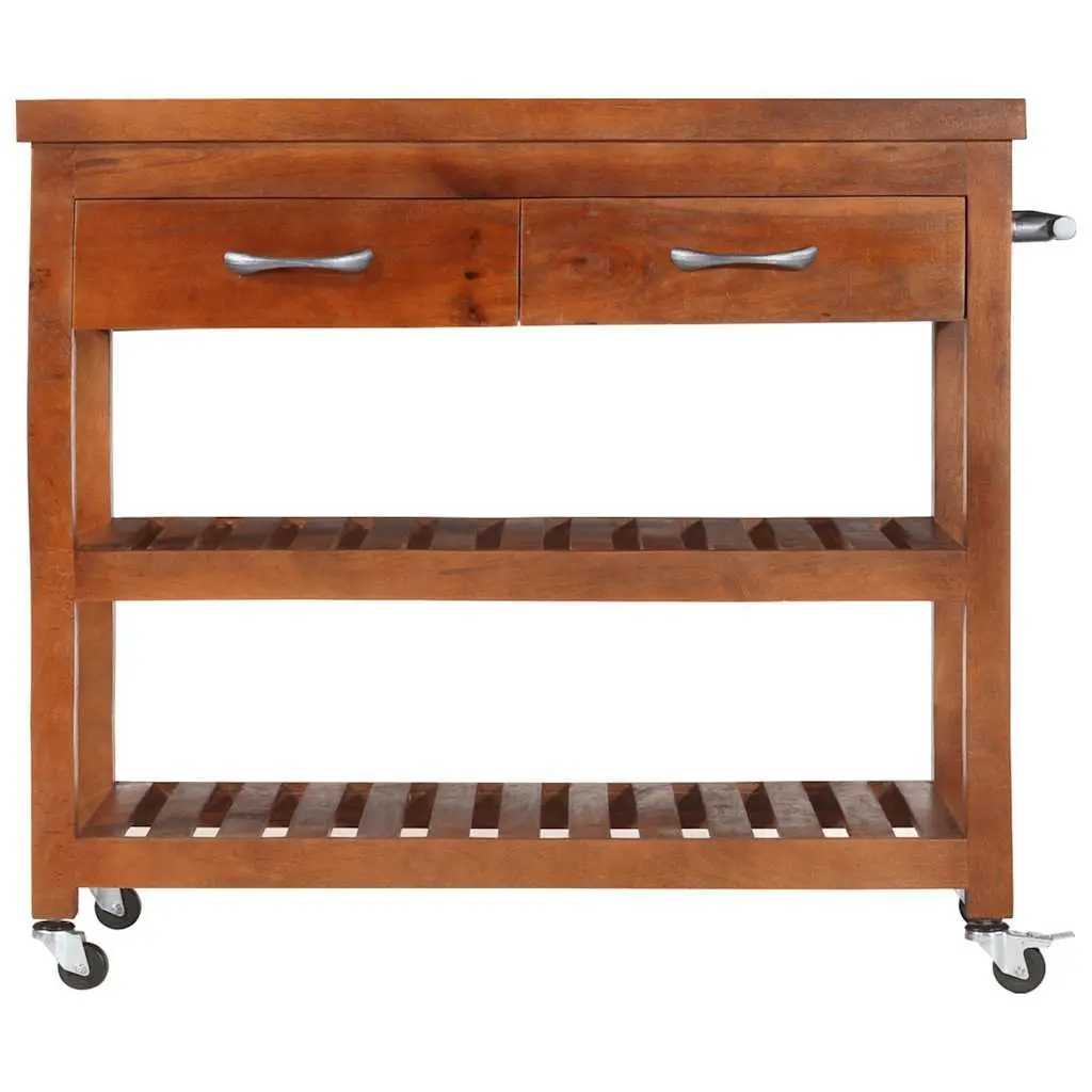 Acacia Wood Kitchen Trolley Brown Storage Cart 100x48x89cm Mobile Serving Side Table with Drawers and Towel Rack