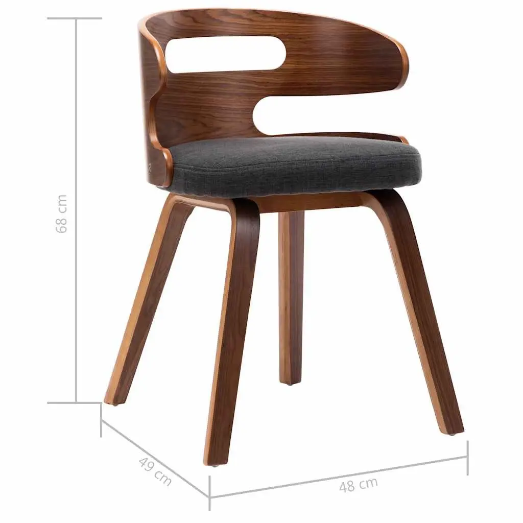 Dining Chairs Bent Wood Frame Fabric Upholstered Grey Set of 2