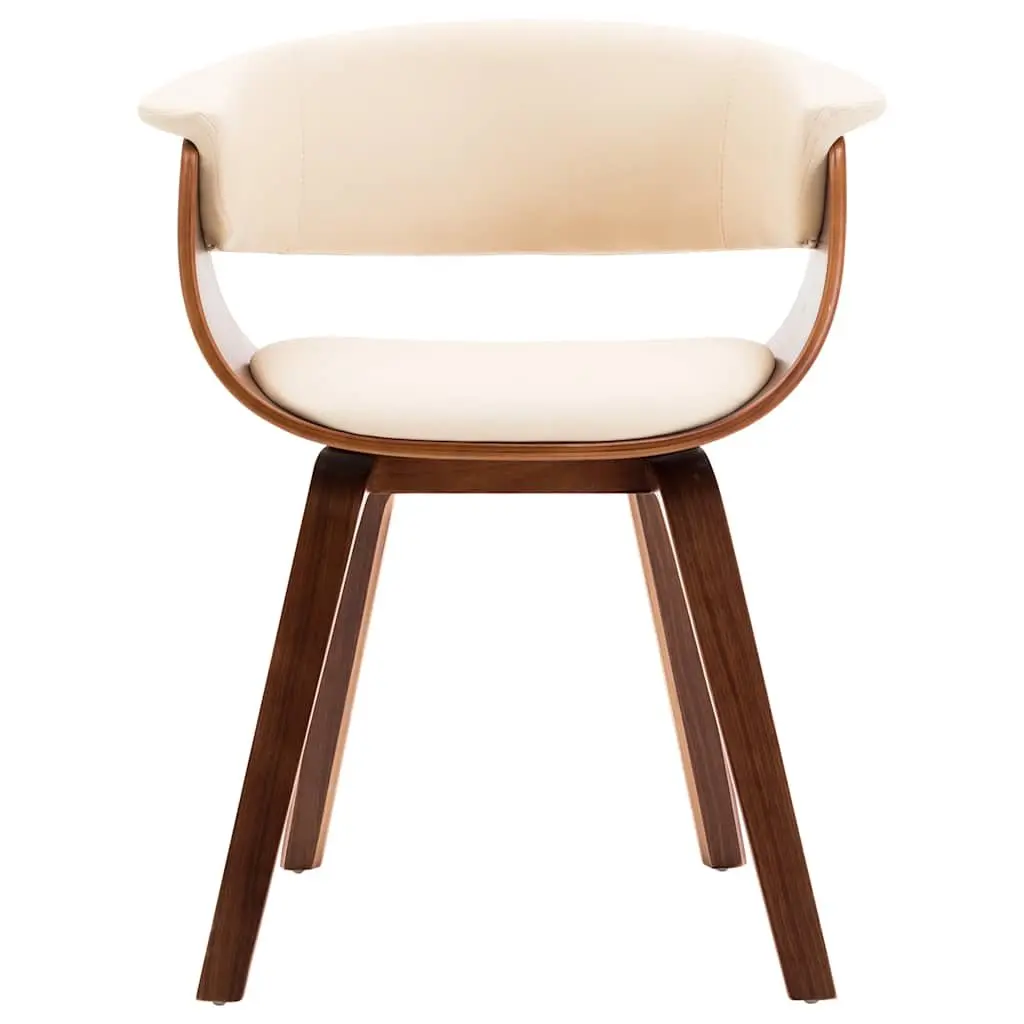 Dining Chair Cream Bent Wood Frame Faux Leather Upholstered Kitchen Seating