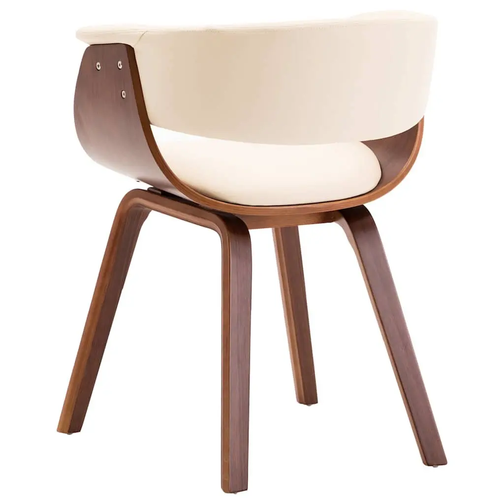 Dining Chair Cream Bent Wood Frame Faux Leather Upholstered Kitchen Seating