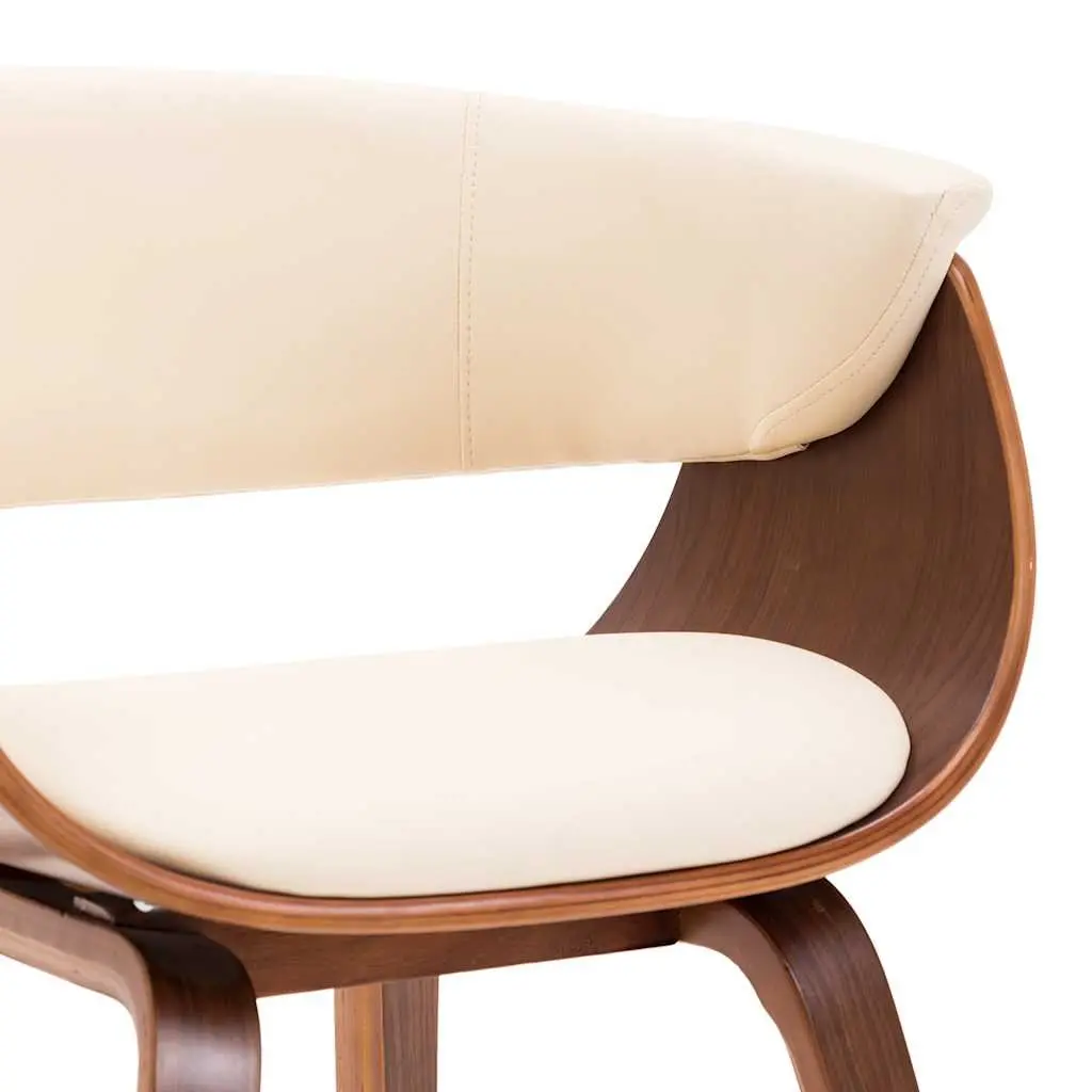 Dining Chair Cream Bent Wood Frame Faux Leather Upholstered Kitchen Seating