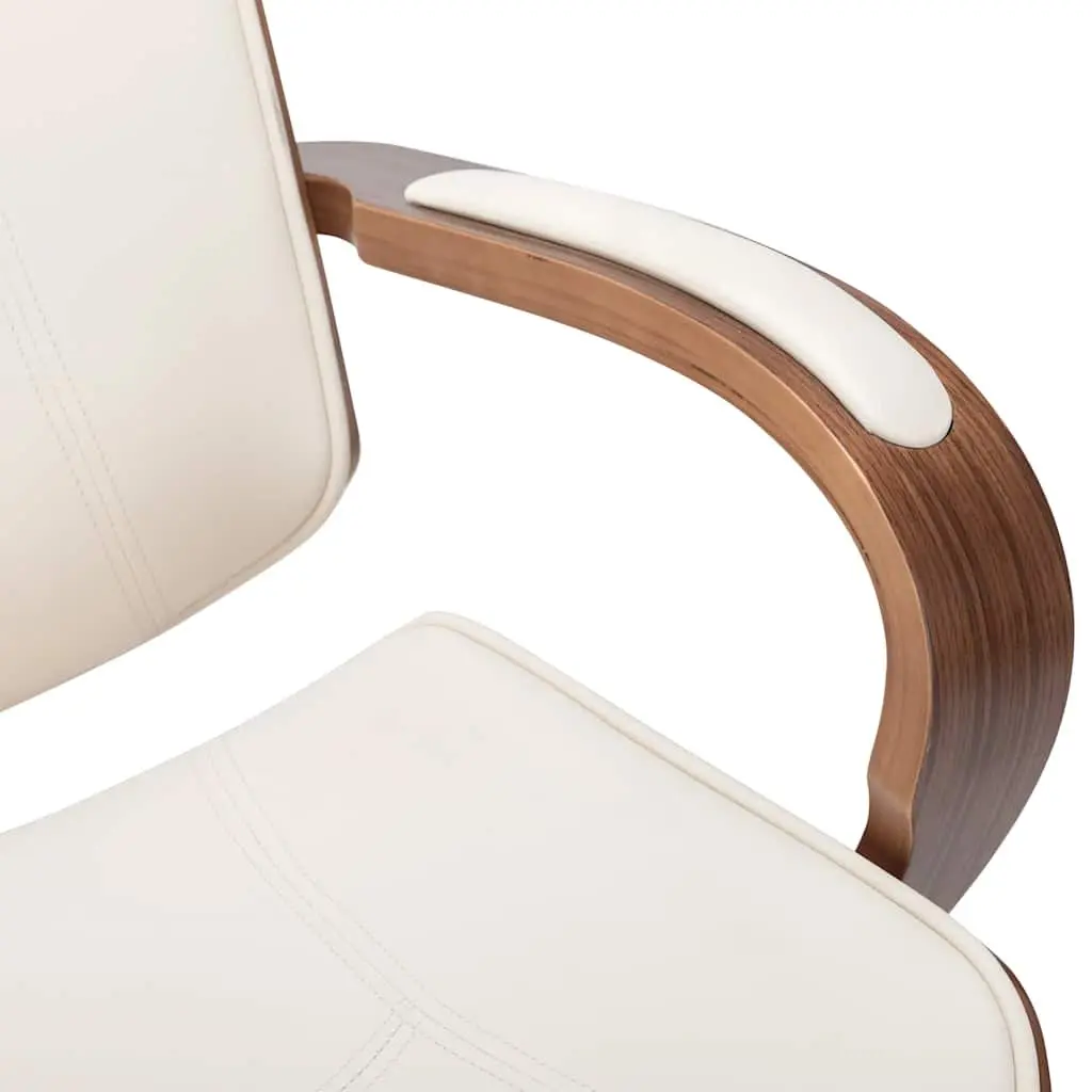 Swivel Office Chair with Headrest Cream Faux Leather Bentwood Frame Adjustable