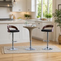 Bar Stools Set of 2 Grey Fabric Bentwood Frame Height Adjustable Counter Chairs