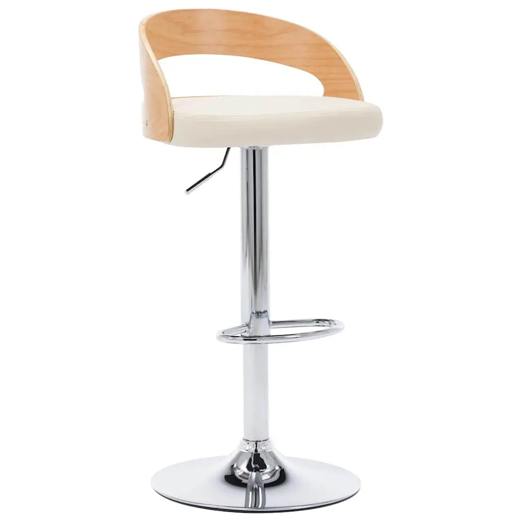 Bar Stools Faux Leather Cream Adjustable Height Bentwood Frame 2 Piece