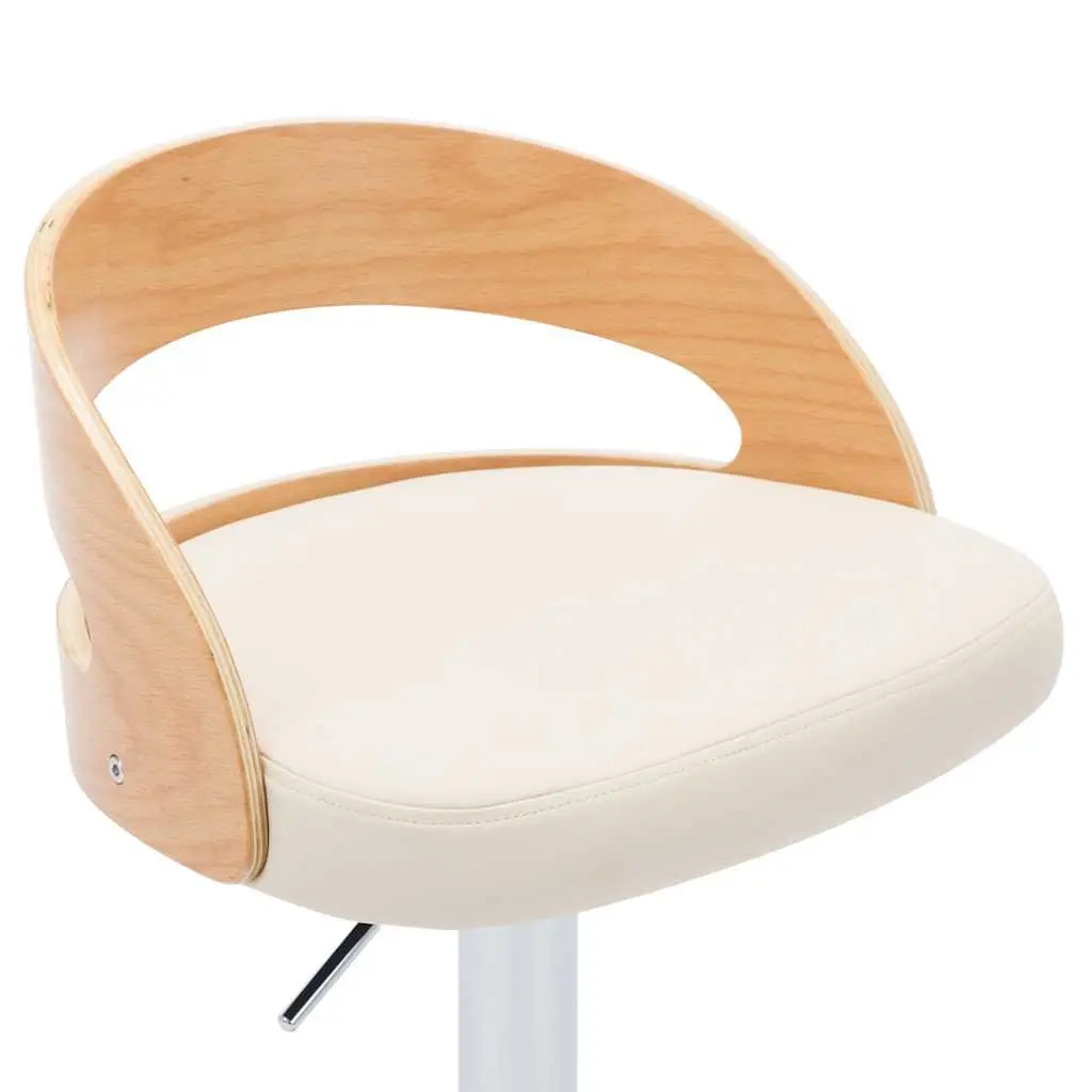 Bar Stools Faux Leather Cream Adjustable Height Bentwood Frame 2 Piece