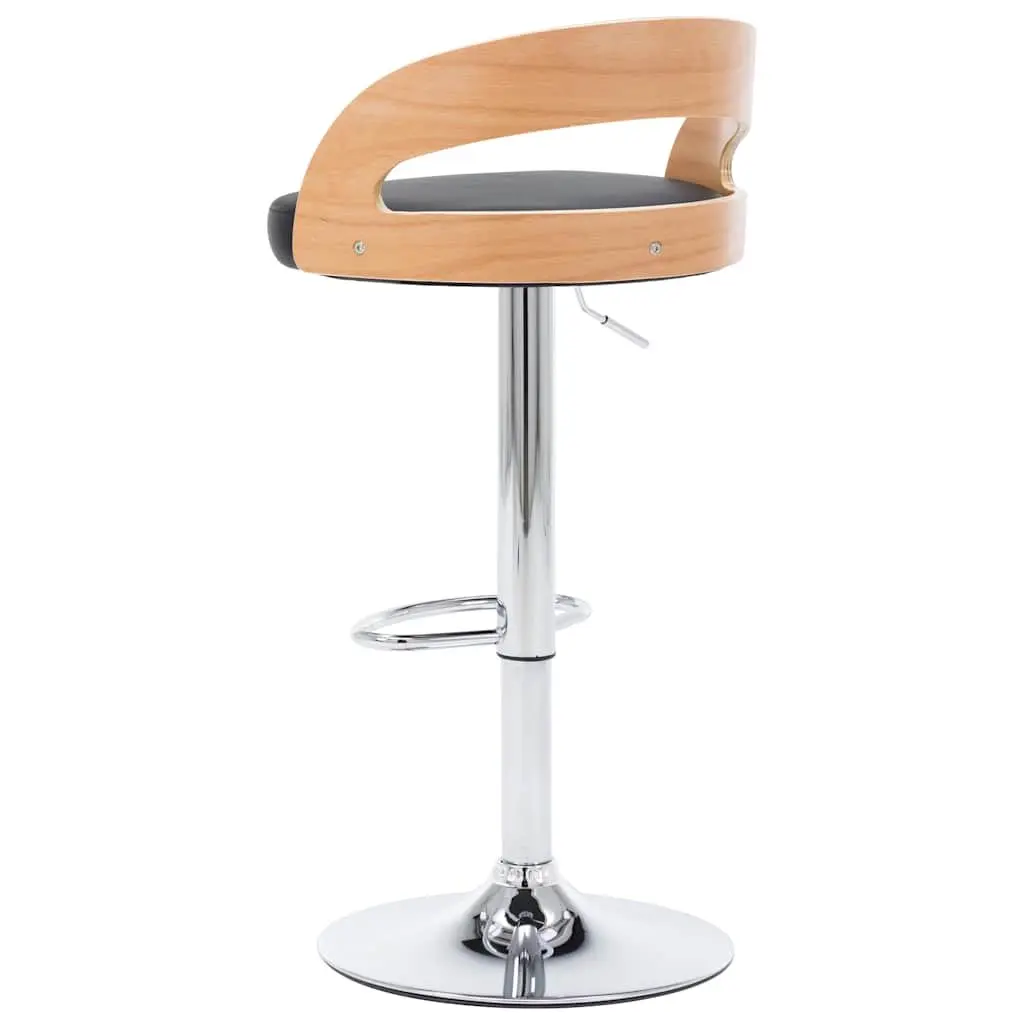 Bar Stools Faux Leather Bentwood Frame Height Adjustable Black 2 Piece