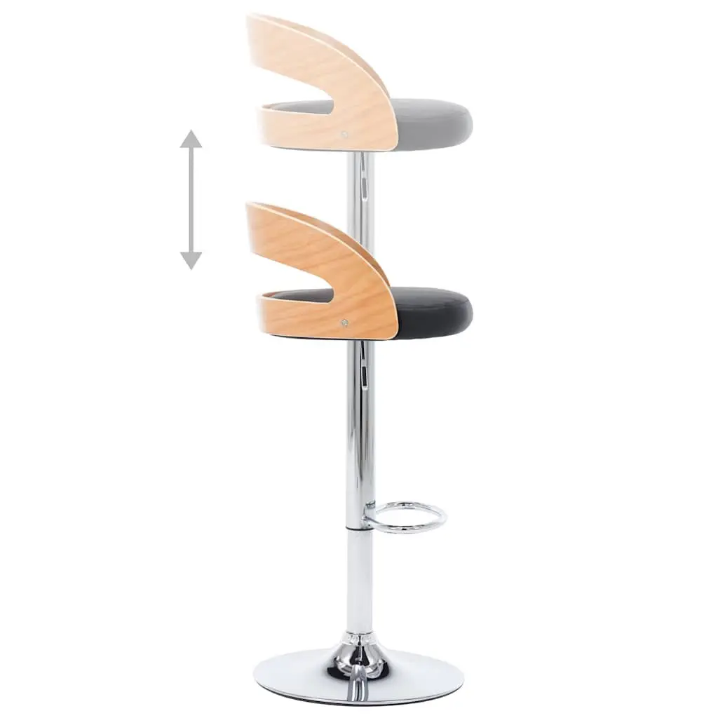 Bar Stools Faux Leather Bentwood Frame Height Adjustable Black 2 Piece