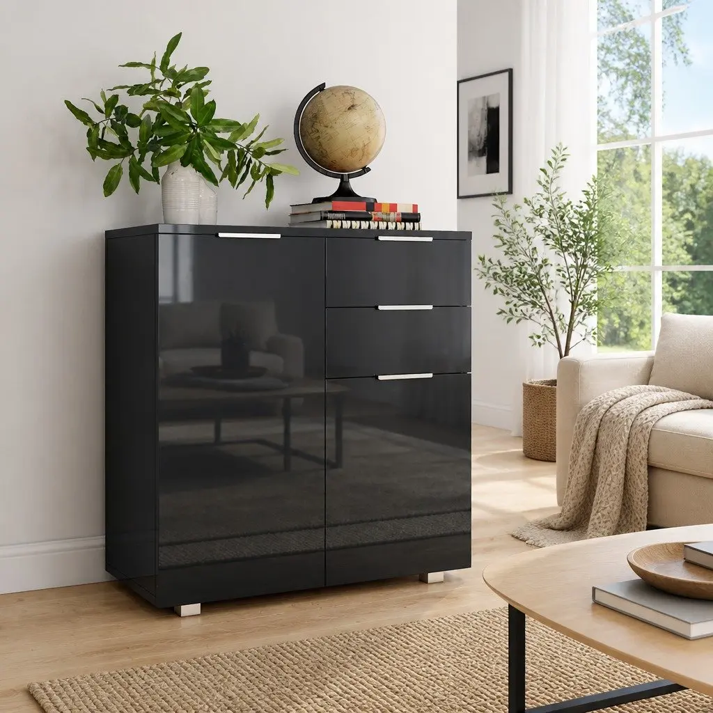 High Gloss Black Storage Cabinet for Home Use