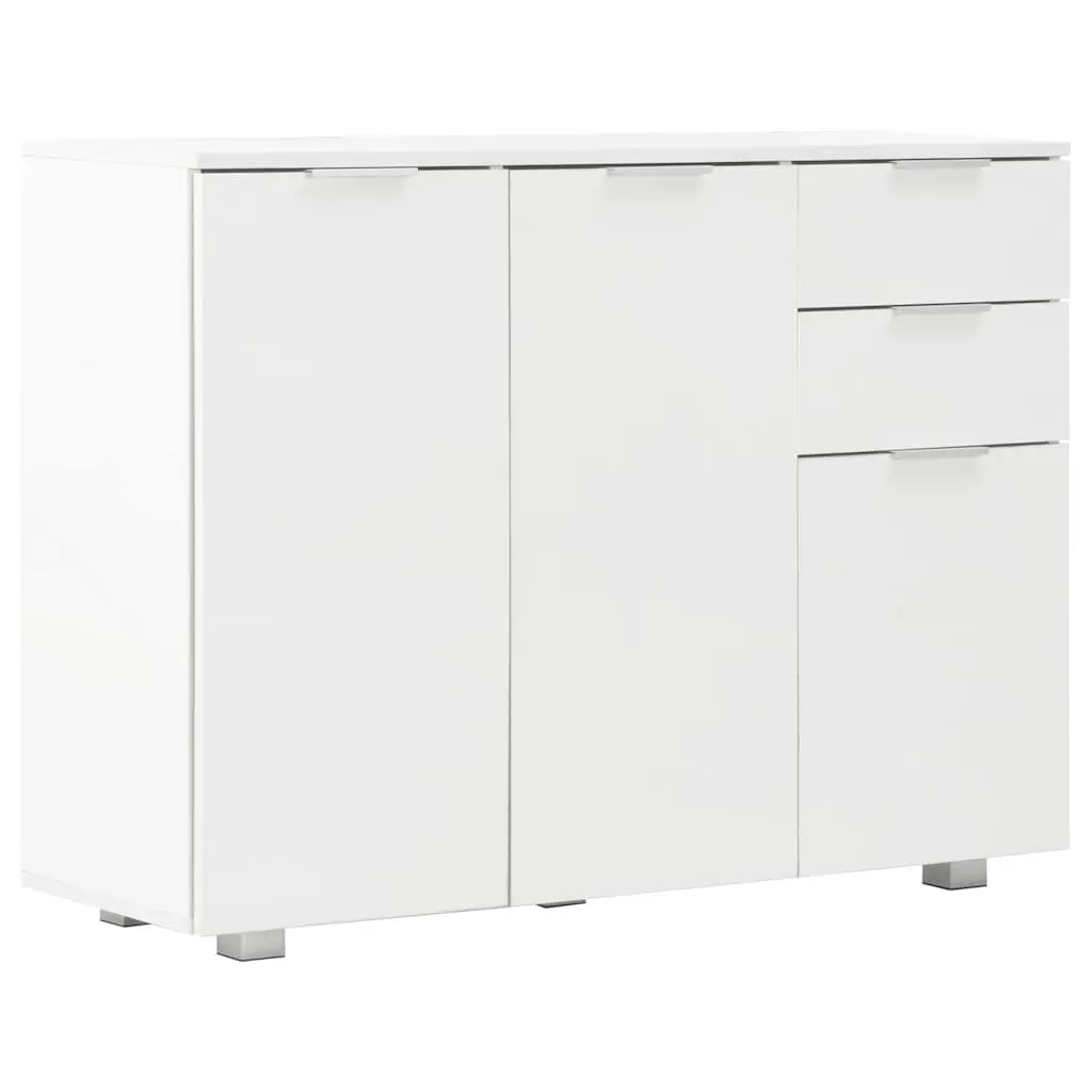 Sideboard Engineered Wood High Gloss White 107 x 35 x 80.5 cm with Drawers and Doors