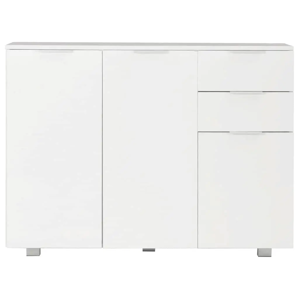 Sideboard Engineered Wood High Gloss White 107 x 35 x 80.5 cm with Drawers and Doors