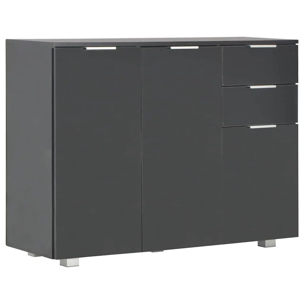 Sideboard Storage Cabinet Engineered Wood 107x35x80.5cm High Gloss Black