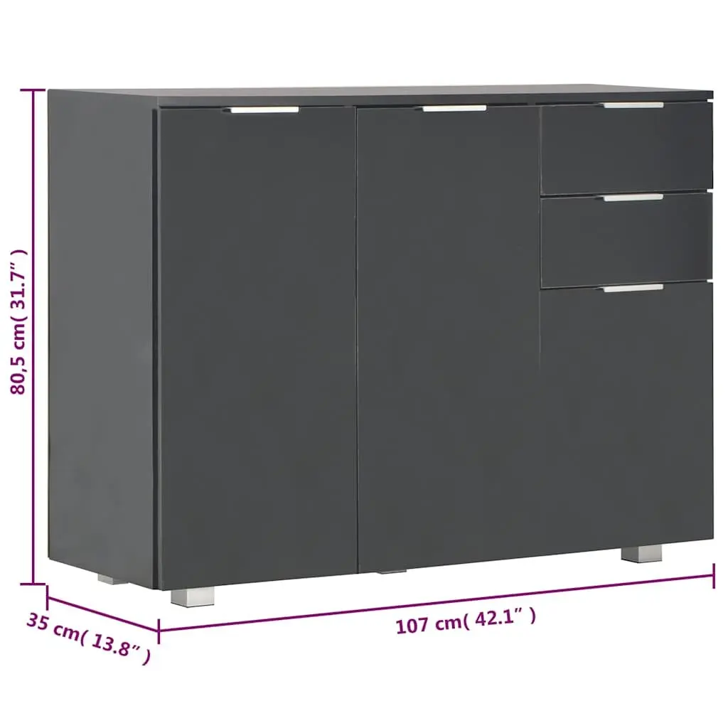 Sideboard Storage Cabinet Engineered Wood 107x35x80.5cm High Gloss Black