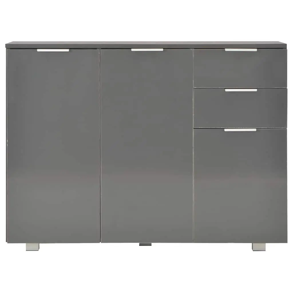 Sideboard Grey High Gloss Storage Cabinet with Drawers Doors Living Room Buffet