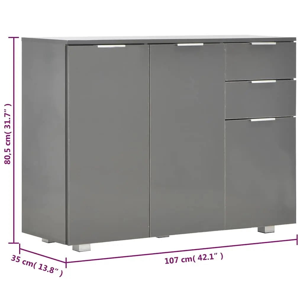 Sideboard Grey High Gloss Storage Cabinet with Drawers Doors Living Room Buffet