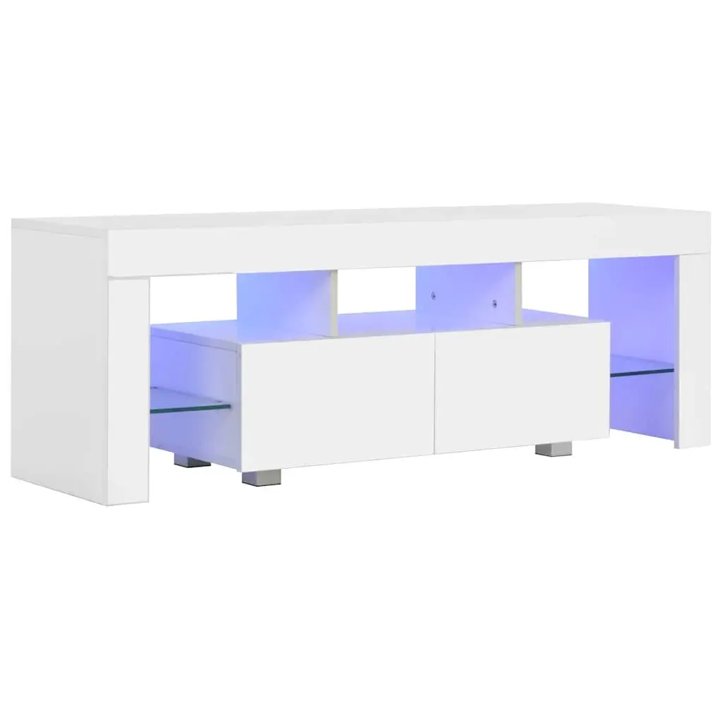TV Cabinet Unit White High Gloss LED Lights Modern Living Room Storage Lowboard