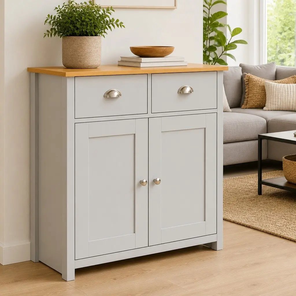 Sideboard Cabinet Engineered Wood 79 x 35 x 81 cm Grey Storage Buffet with Drawers and Doors