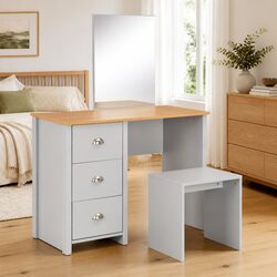 Bedroom Dressing Table with Mirror and Stool Grey Vanity Makeup Storage