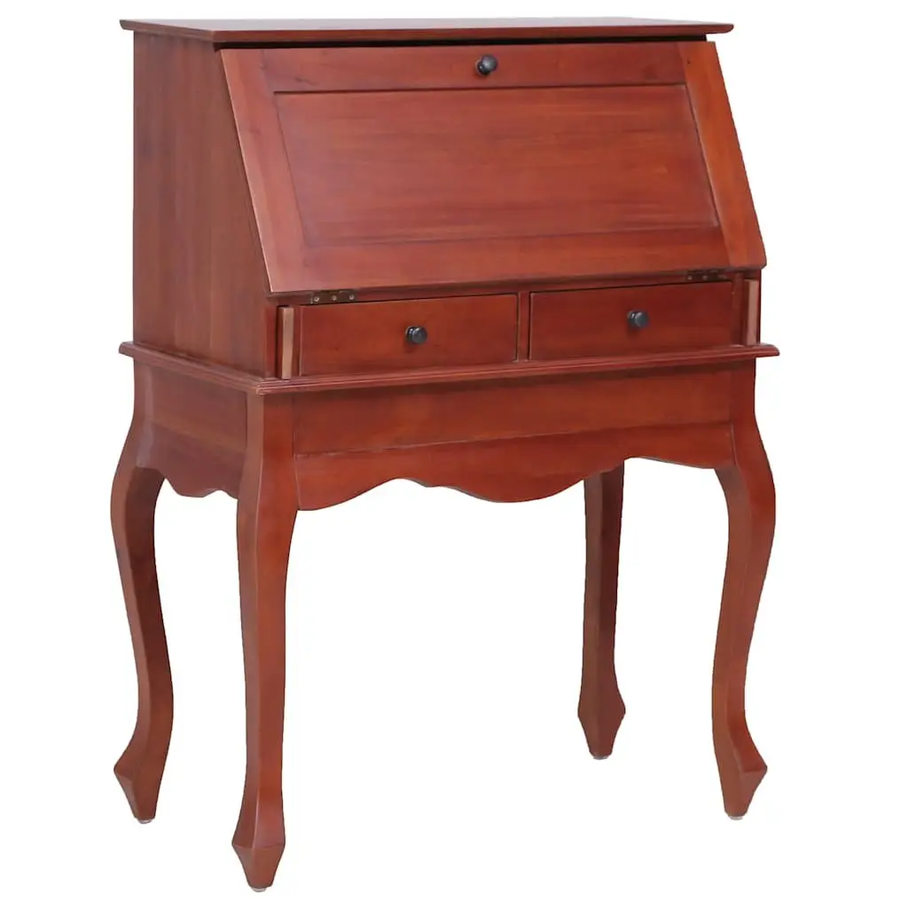 Secretary Desk Solid Mahogany Wood Brown Vintage Style Writing Desk with Flip Top Compartments and Storage Drawers