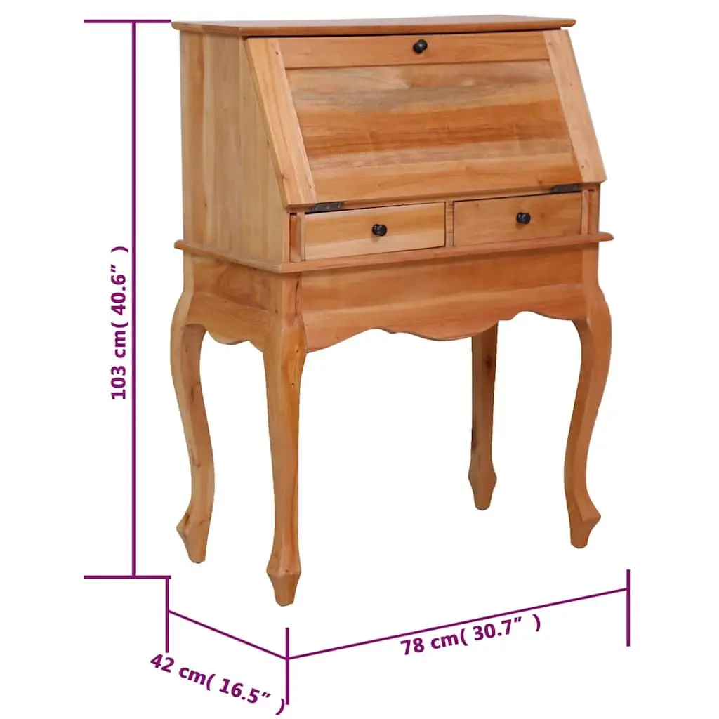 Secretary Desk Solid Mahogany Wood 78W x 42D x 103H cm Brown