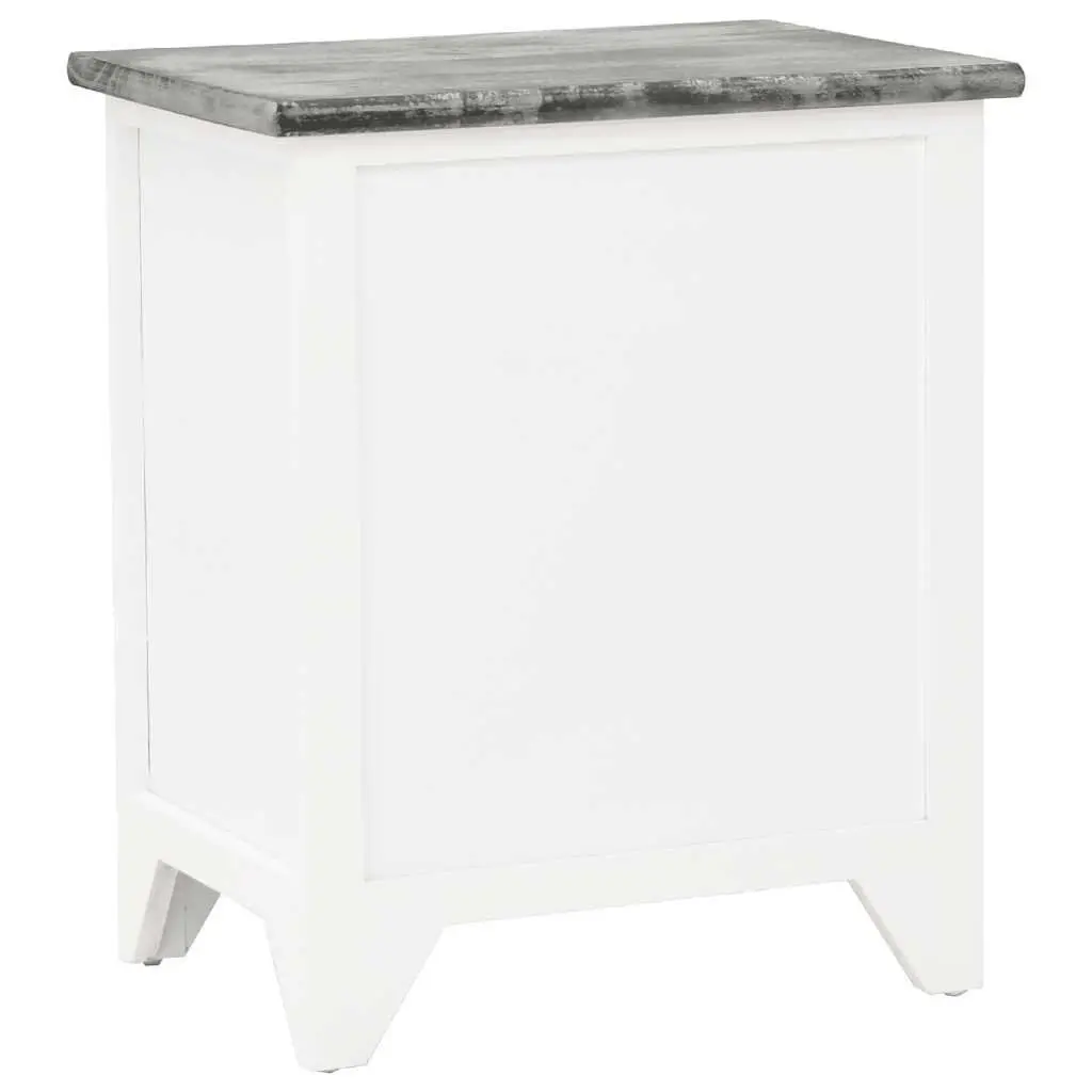 Bedside Table Paulownia Wood 38 x 28 x 45 cm Grey White 2 Drawer Nightstand Storage Cabinet